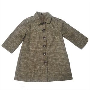 Ambition S tan marl tweed retro dark academia 6 button high collar swing coat‎